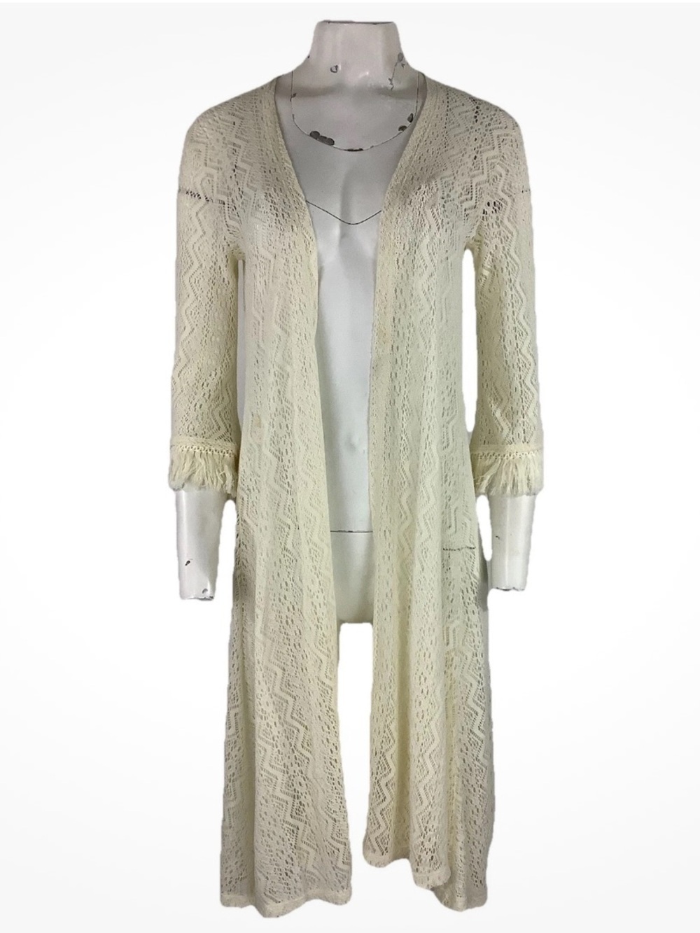 Hollister Sz S Lace Fringe Trim Open Boho Western Festival Duster Cardigan
